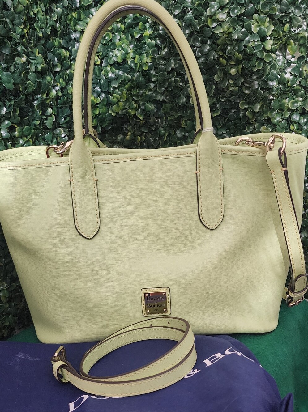 Dooney & Bourke Light Yellow Leather Tote with Detachable Strap